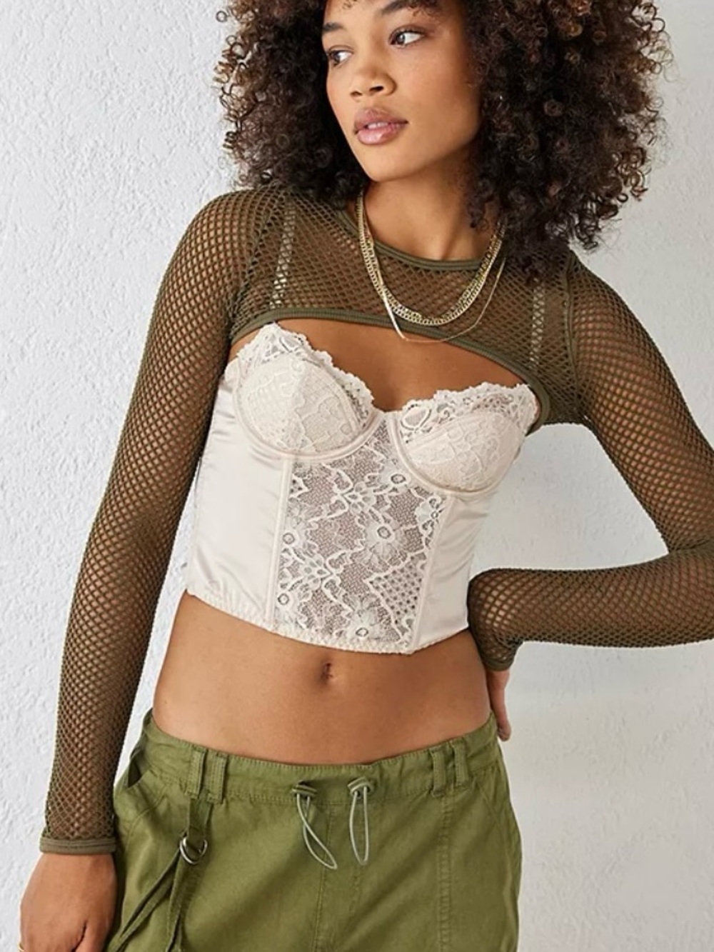 NWT Urban Outfitters Out From Under Fishnet Shrug Green Size Medium